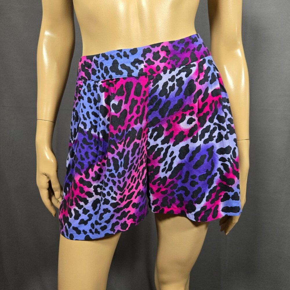 Y2K Purple Pink Leopard Print Shorts Size S Trashy McBling Emo Scene Indie
